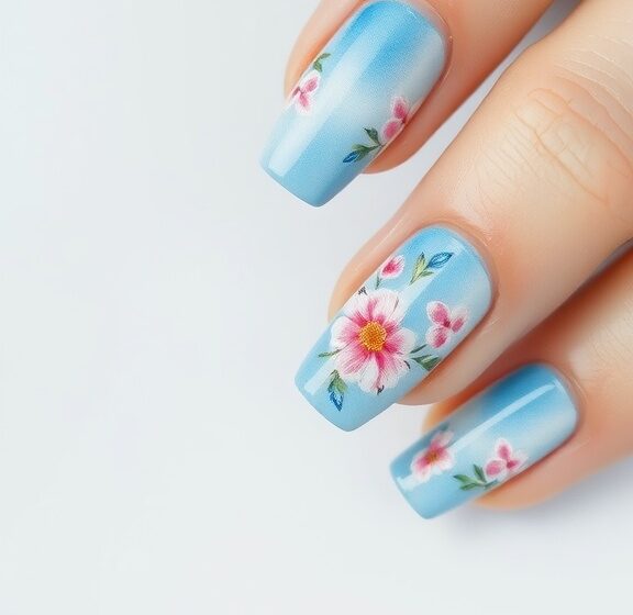 10 Stunning Light Blue Flower Nail Designs to Try